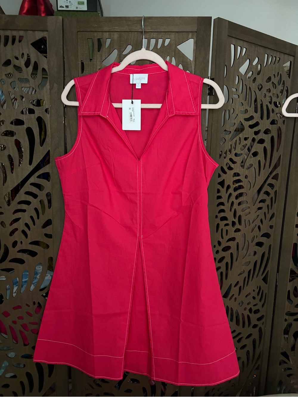 Sugarlips Sleeveless Collared Mini Dress in Bright Pink